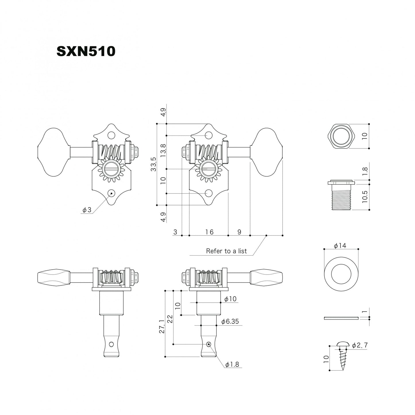 SXN510 Tuning Machines Open Gear Tuners Nickel Finish