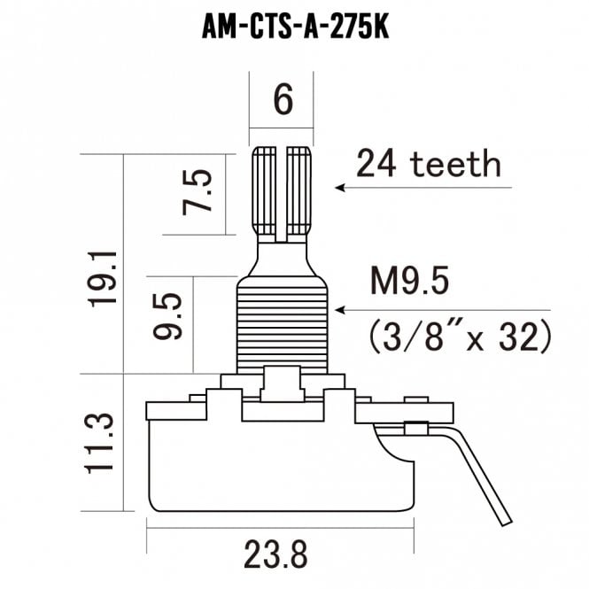 Guitar Pot, 250k (275k) Split Shaft Pot Premium 450 Series 9% Tolerance for Single Coil Pickups