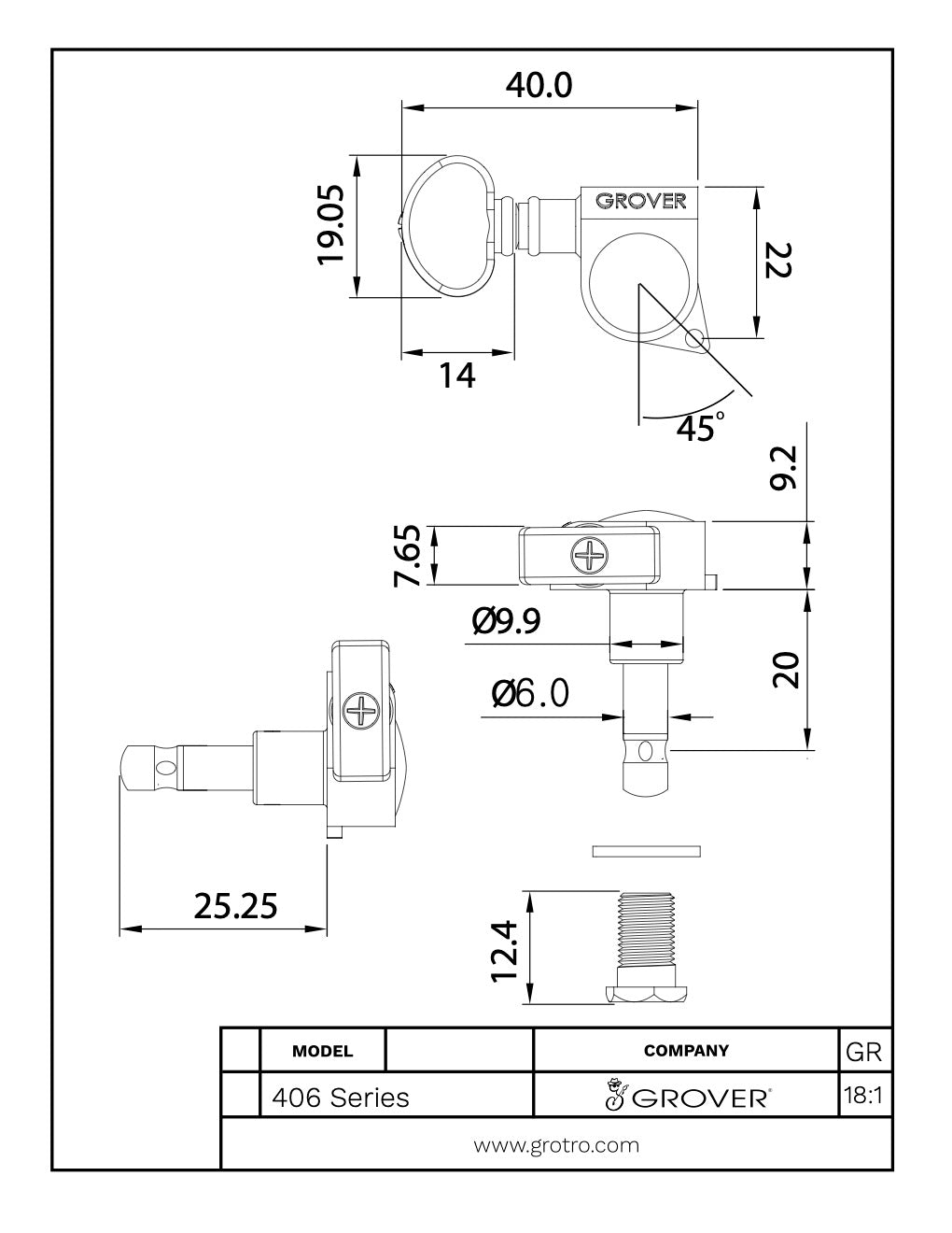 Locking Tuners - Mini 3 Per Side 18:1 Gear Ratio 406 Series