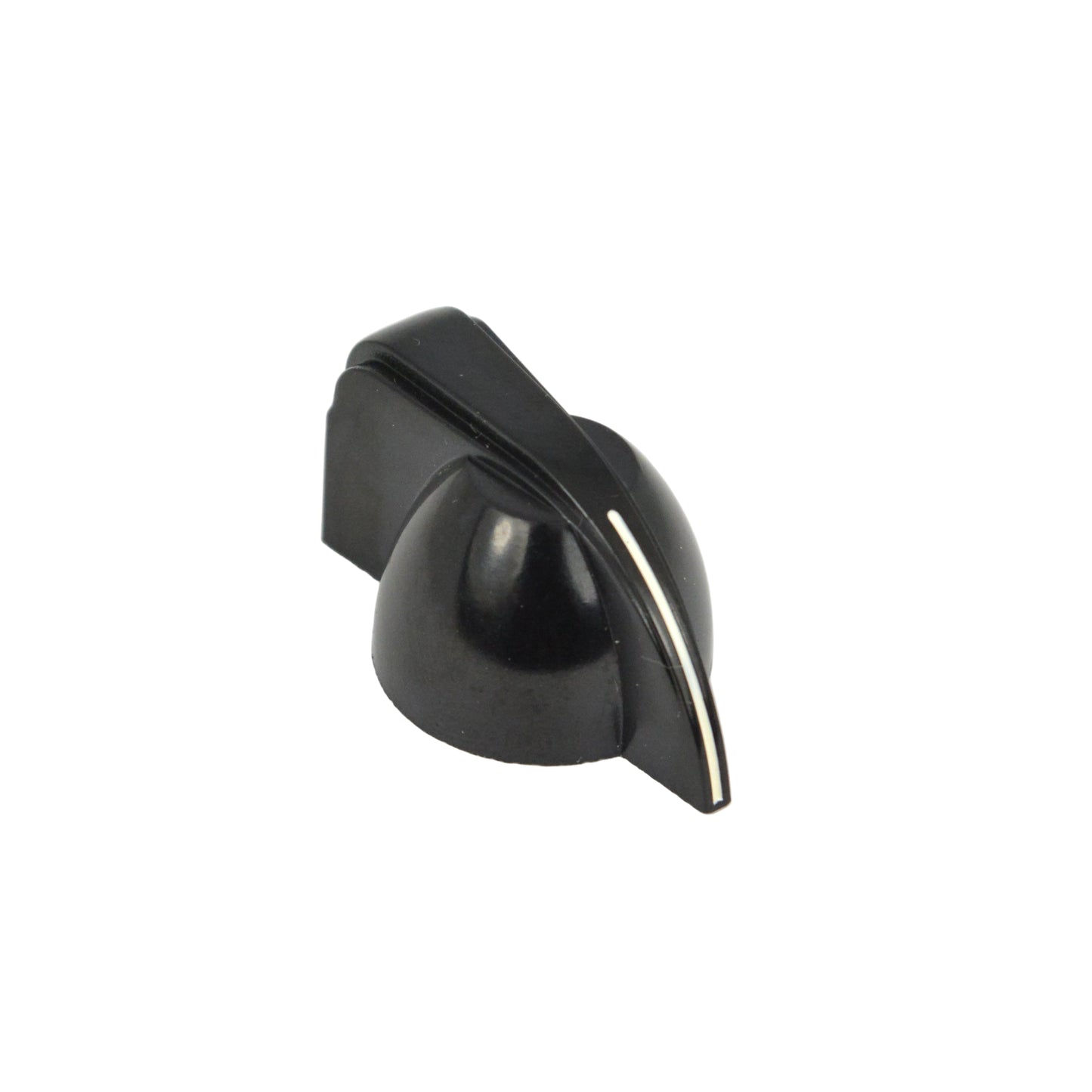 Black plastic chicken head knob on a white background