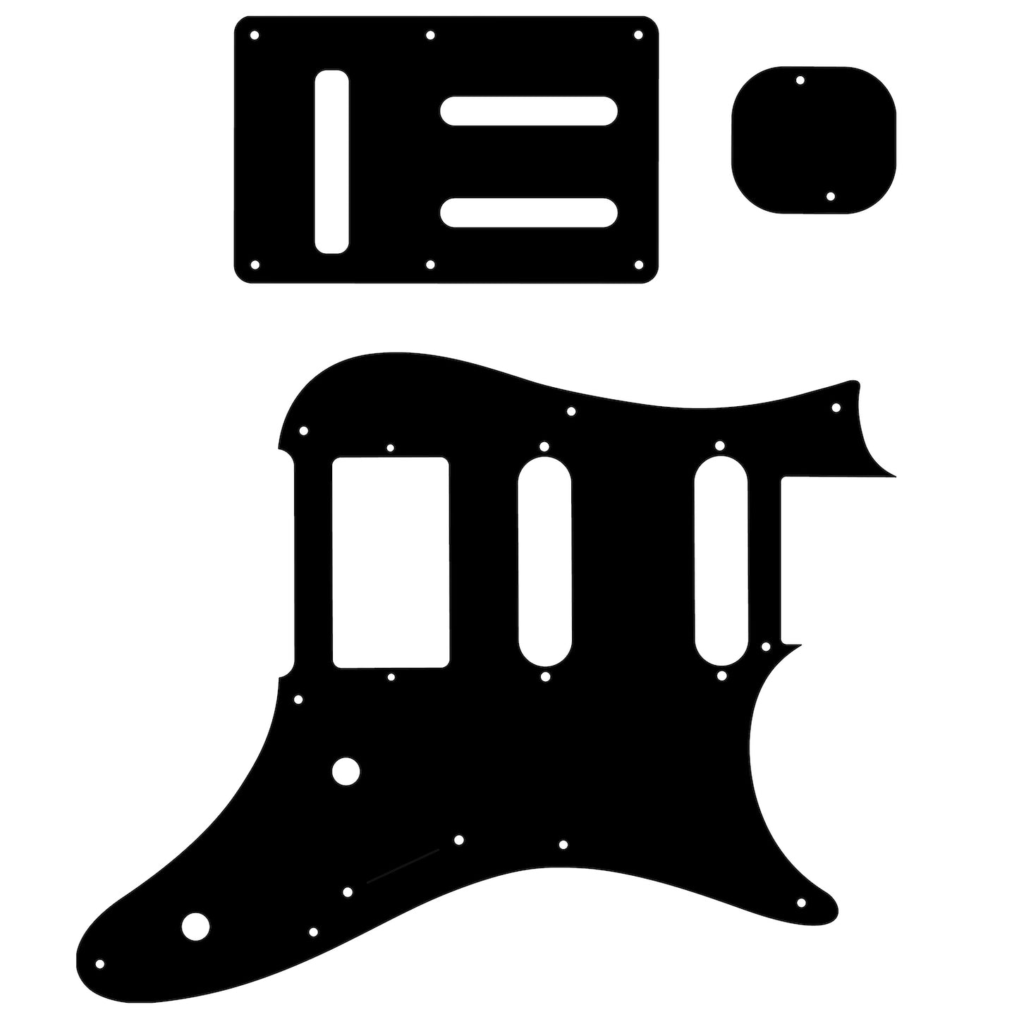 Replacement Pickguard and Backplates for Ibanez Prestige AZ2204 - Thin Shiny Black .060" / 1.52mm Thickness, No Bevelled Edge