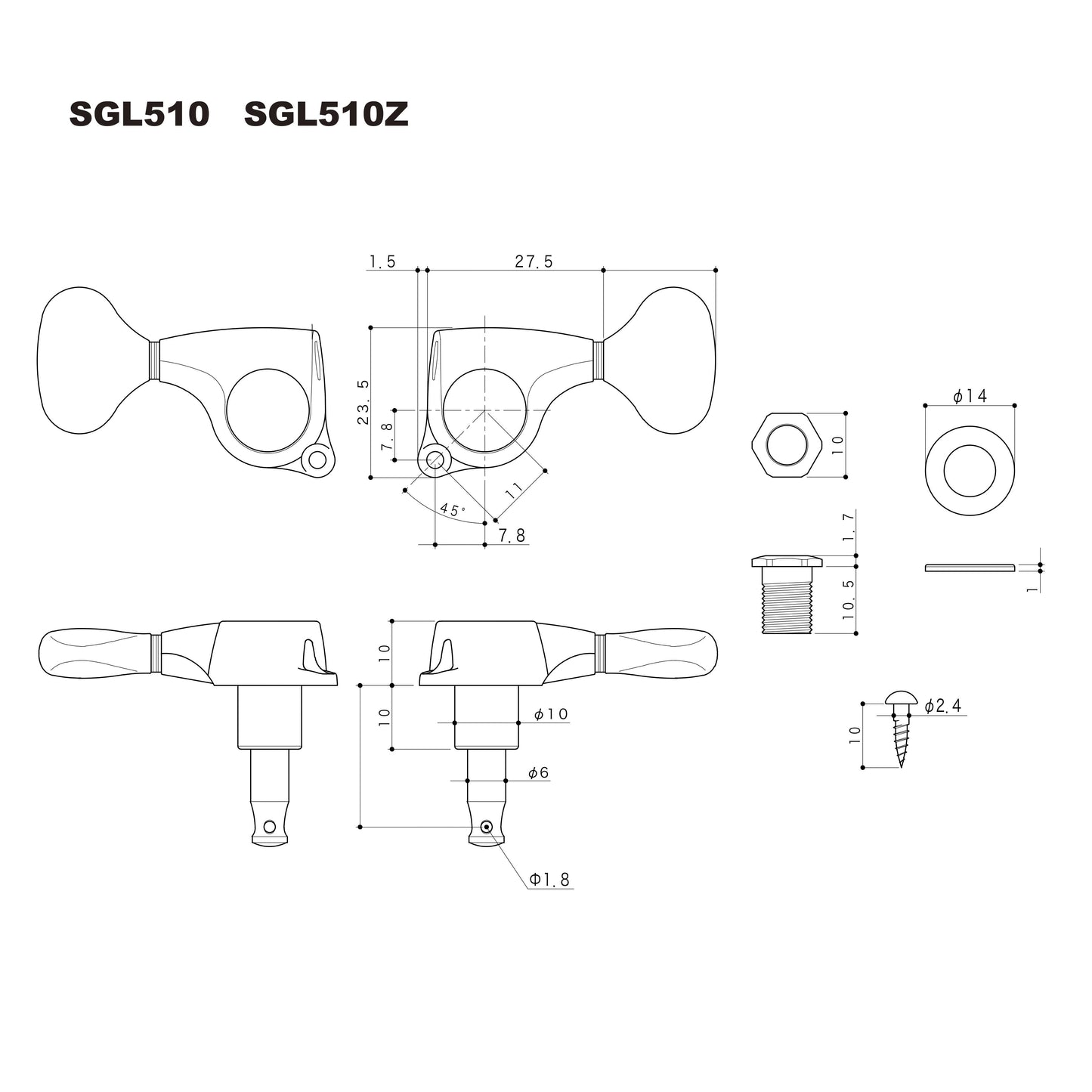 SGL510Z Series 3 Aside 21:1 Gear Ratio Tuning Machines