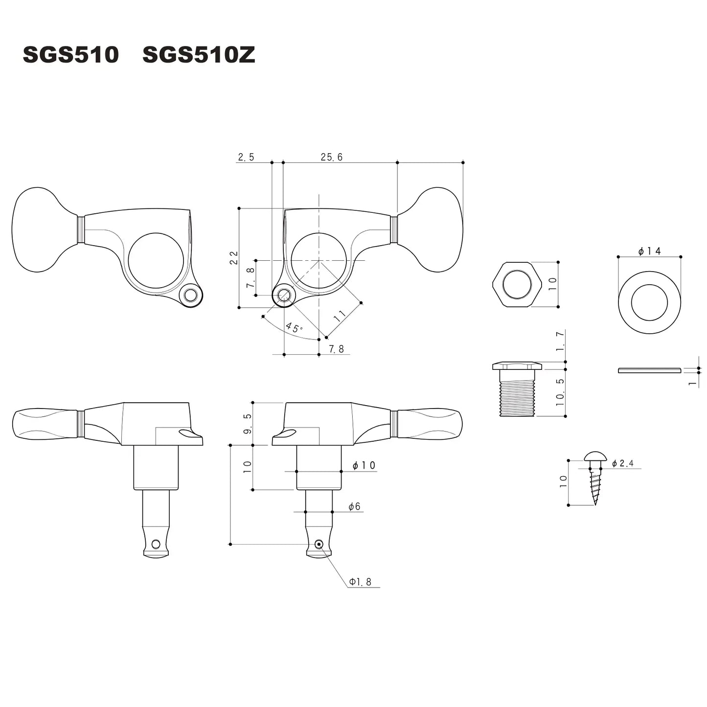 SGS510 Magnum Lock 3 Aside Traditional Locking Tuning Machines 15:1 Ratio