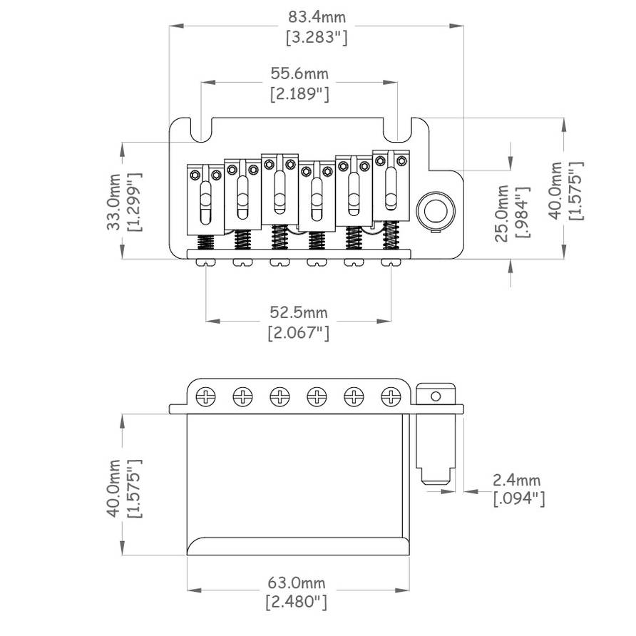 Contemporary Two Pivot Mount Tremolo With Stainless Steel Block Saddles