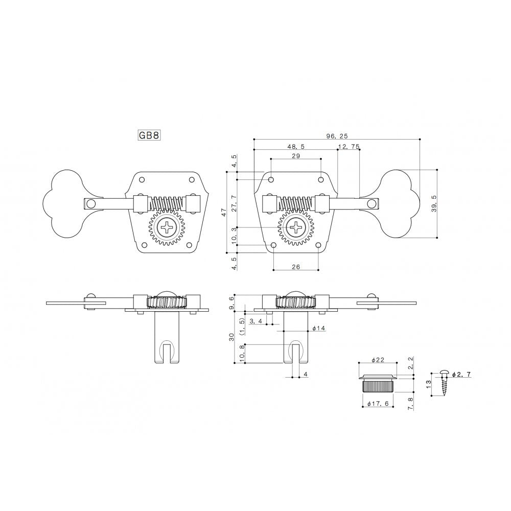 Vintage Reverse Gear Bass Tuners Open Nickel (GB8 model)