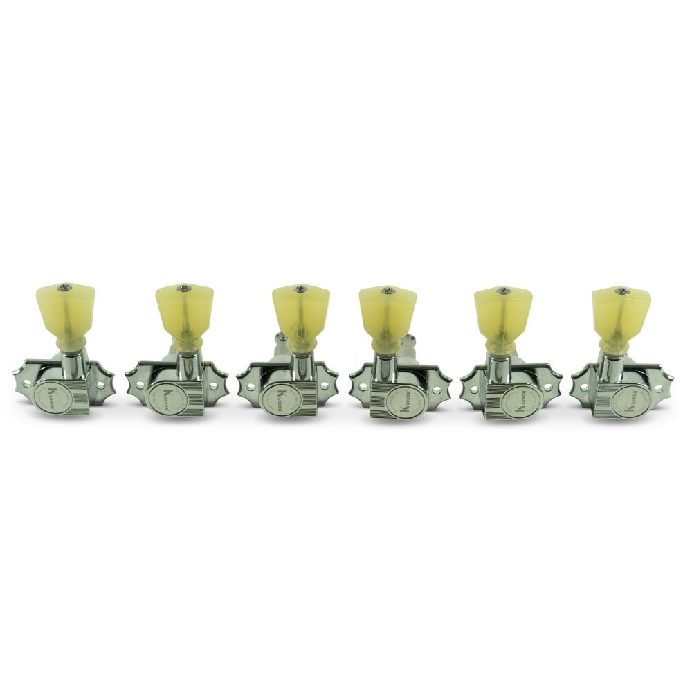 Revolution G-Mount Diecast Tuners - 3 Per Side - Pearloid Keystone Button 19:1 Gear Ratio