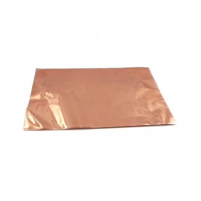 A single sheet of copper shielding foil with a self-adhesive backing, presented on a plain background.