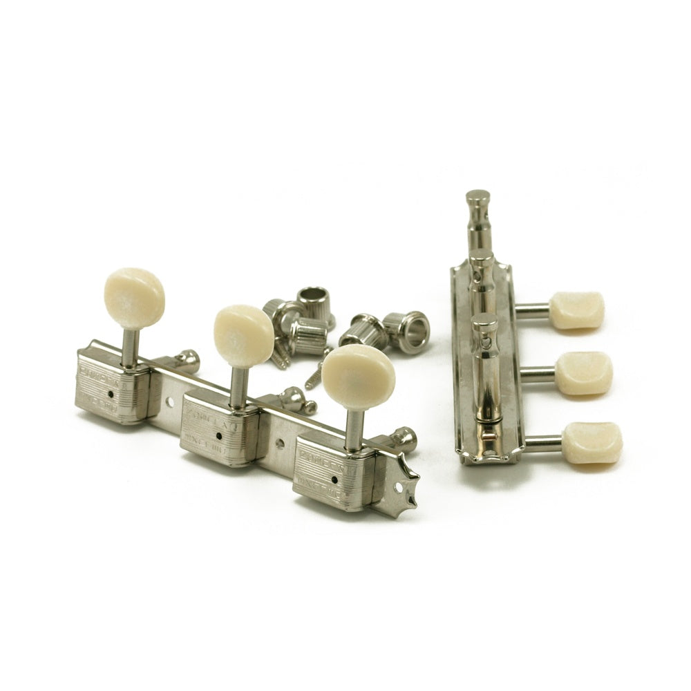 3 On A Plate Tuners Nickel - Oval Plastic Button - Double Line Kluson Stamp