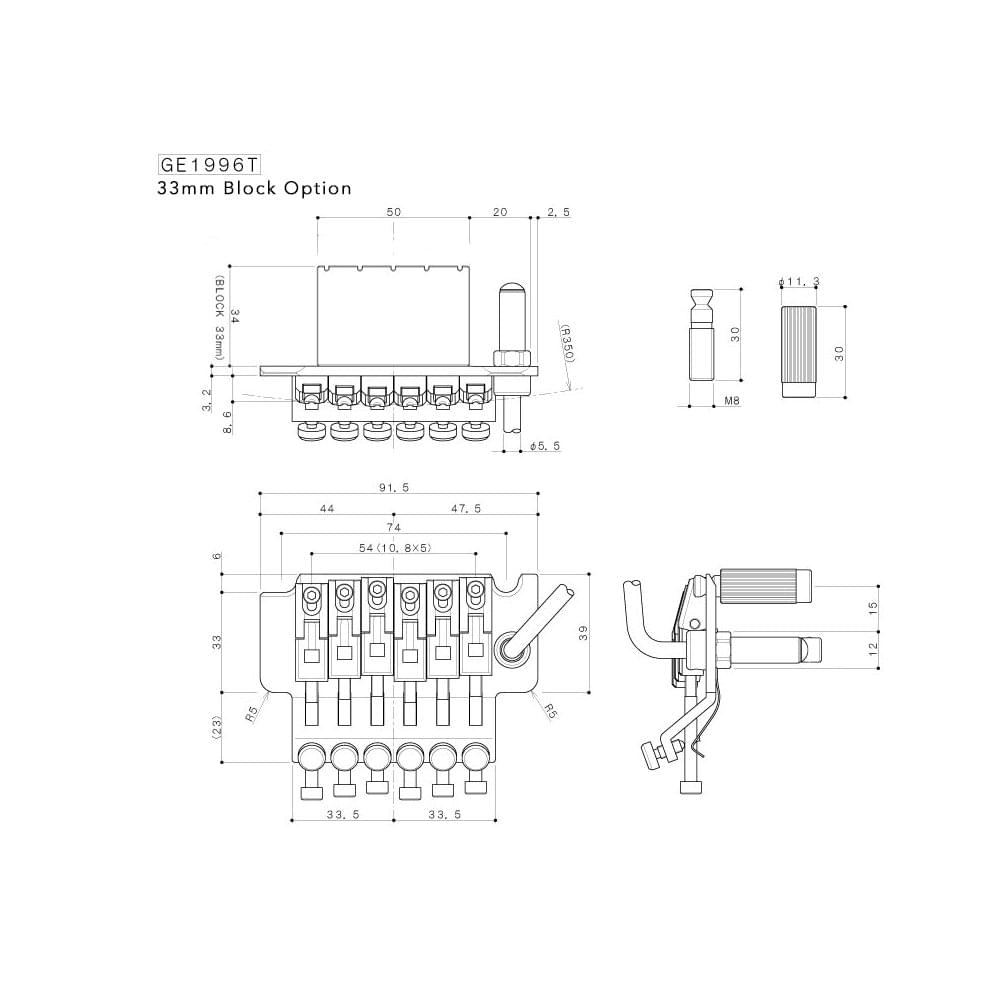 Floyd Rose Licensed Bridge with Short 33mm Sustain Block