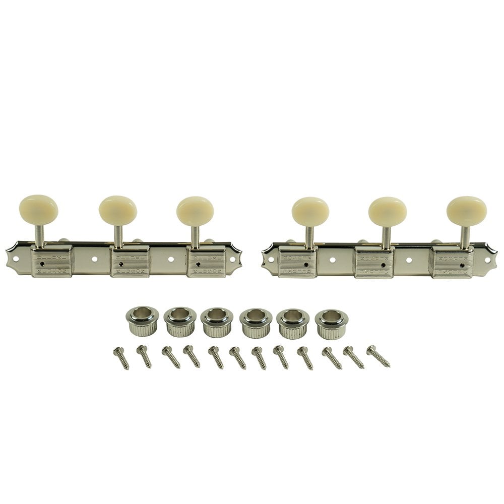 3 On A Plate Tuners Nickel - Oval Plastic Button - Double Line Kluson Stamp