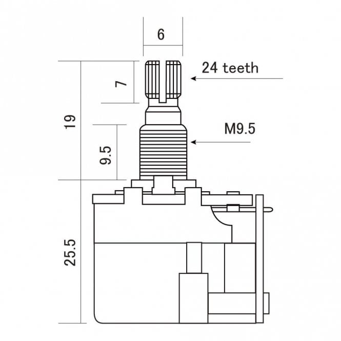 Push Pull DPDT Pot 500k Audio Taper Pot, Spilt Shaft (24 Spline)