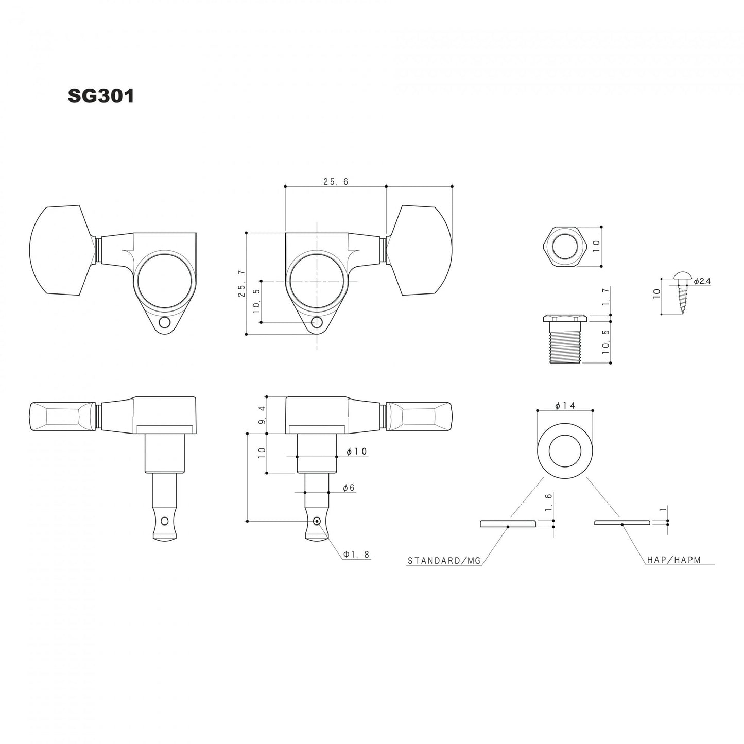 SG301 series 3 Aside Tuning Machines with 04 Tulip Buttons 18:1 Gear Ratio