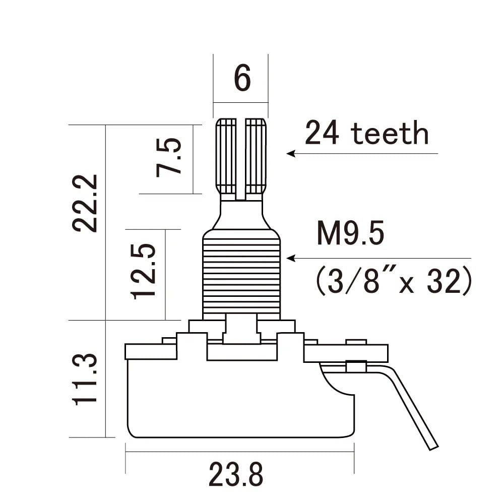 Guitar Pot, 500k 12.5mm Shaft Linear Taper