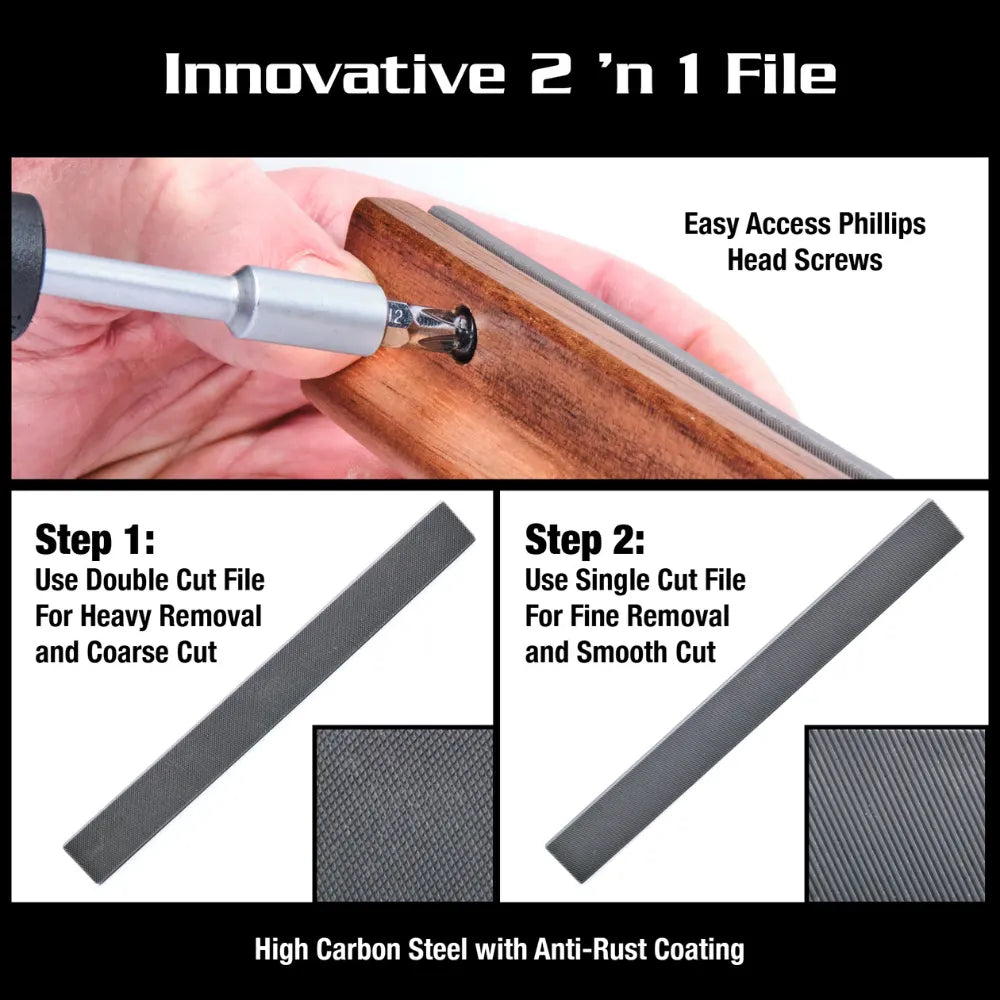 MusicNomad Fret Beveling File (B-File) - Adjustable 3° & 23° Fret End File