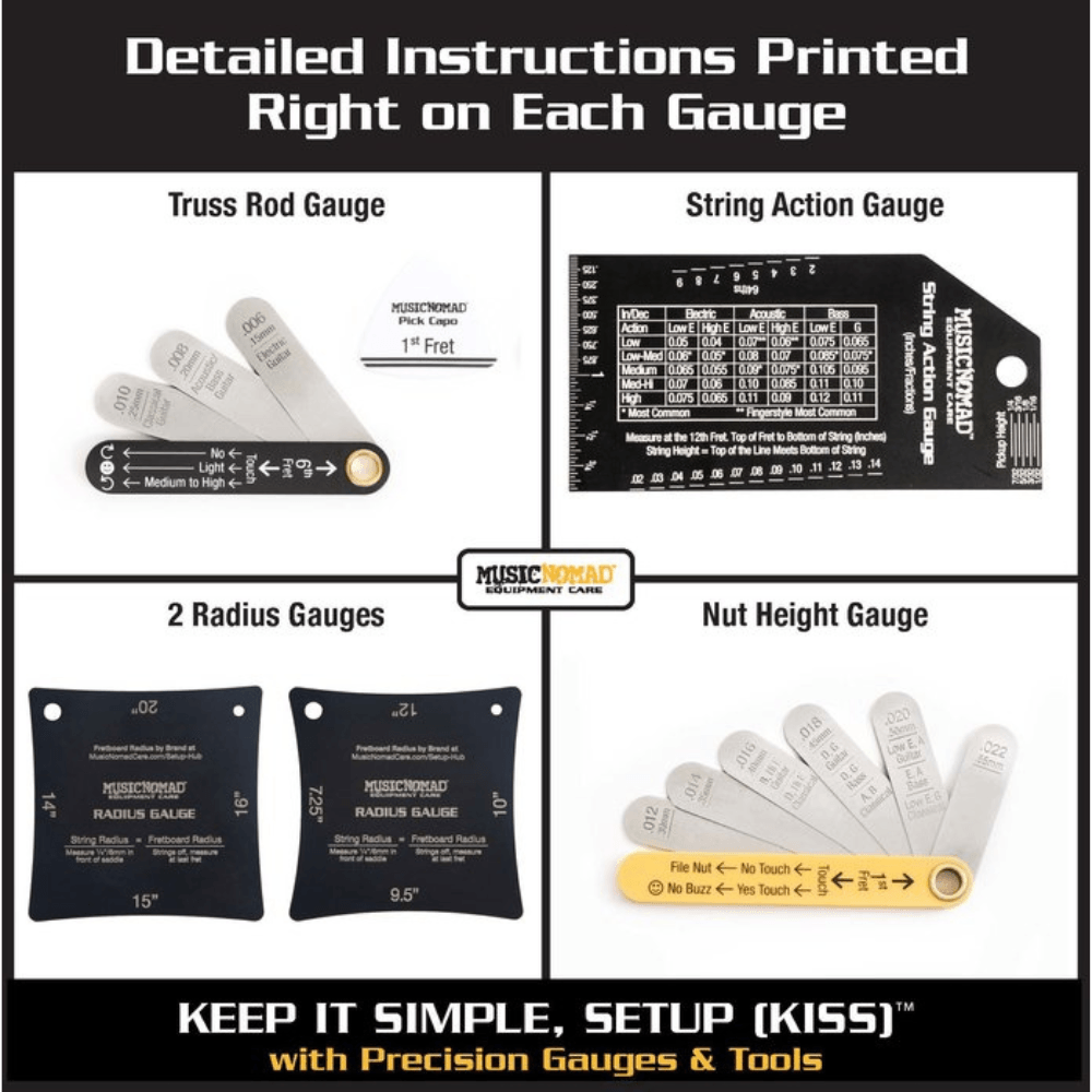 MusicNomad Precision Setup Gauge Set - 6 Piece with Case & Booklet