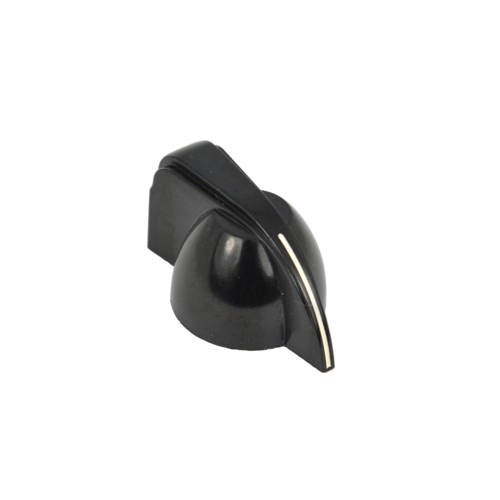 Black plastic chicken head knob on a white background