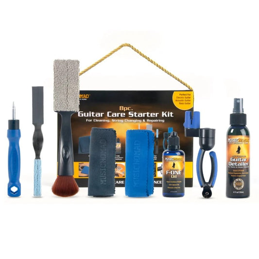 MusicNomad Guitar Care Starter Kit - 8 Piece Cleaning & String Change Kit