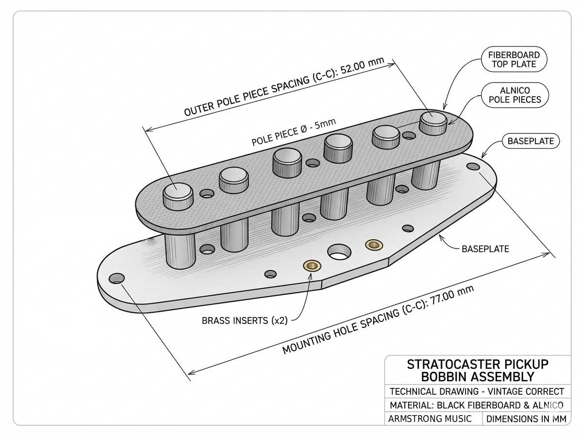 Strat Pre-built Pickup Bobbin With Staggered, Bevelled and Magnetised Polepieces