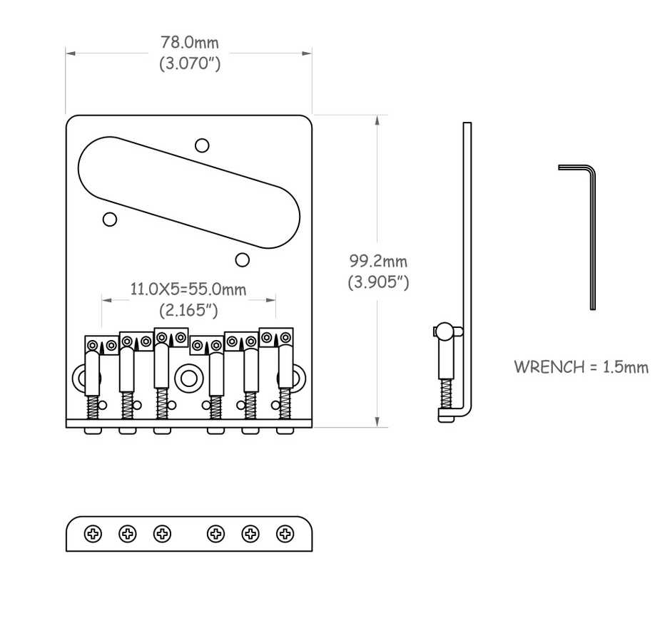 Tele Bridge Top Mount, "L"-Shaped Saddles Chrome