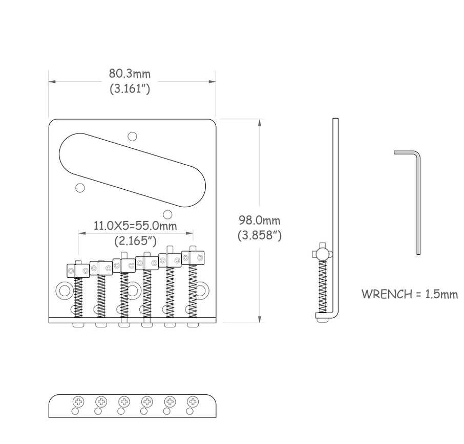 Tele Bridge Top Mount With Barrel Saddles
