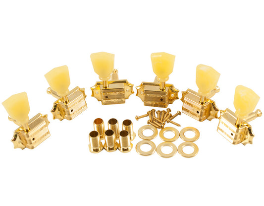 TonePros Kluson 3+3 Vintage Tuners - Bolt Bushing, Gold (NOS, Discontinued)