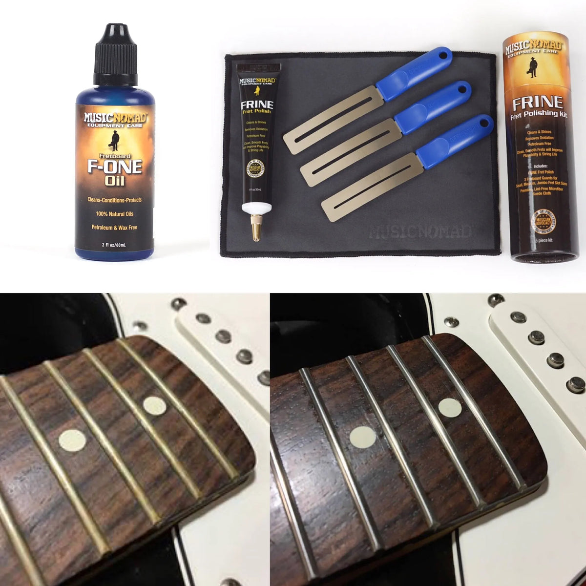 MusicNomad Total Fretboard Care Kit - FRINE Fret Polish & F-ONE Fretboard Oil