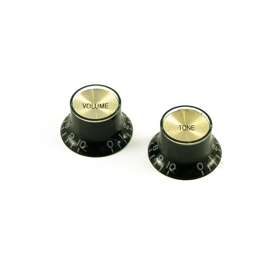 Bell knob set (1 x volume 1 x tone) Black with gold insert, USA fit and CTS pots