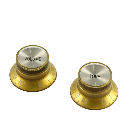 Bell Knob Set (1 x volume 1 x tone) Gold with Silver Inserts, USA fit and CTS pots