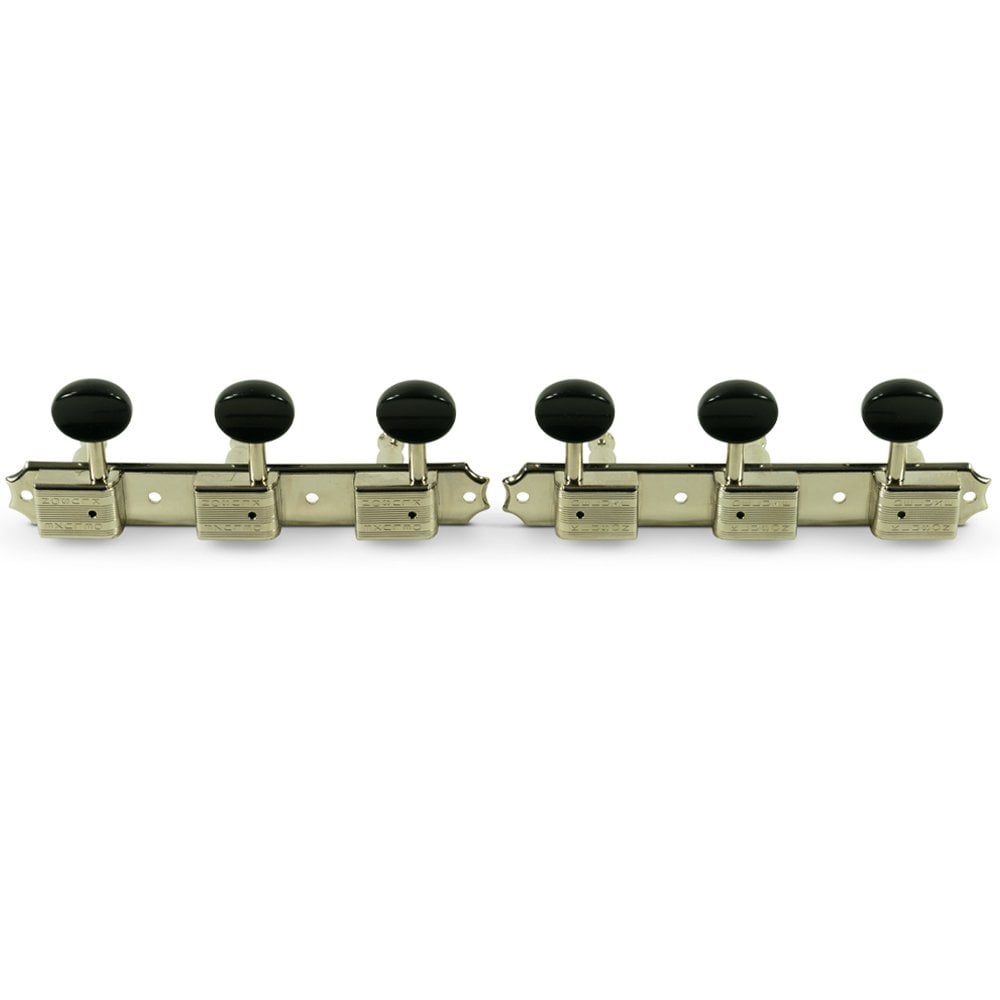 3 On A Plate Tuners Nickel - Oval Plastic Button - Double Line Kluson Stamp