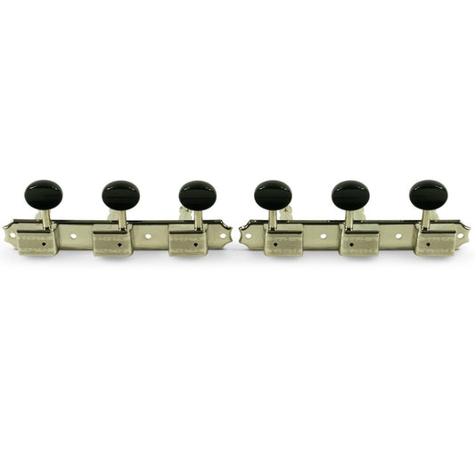 3 On A Plate Tuners Nickel - Oval Plastic Button - Double Line Kluson Stamp