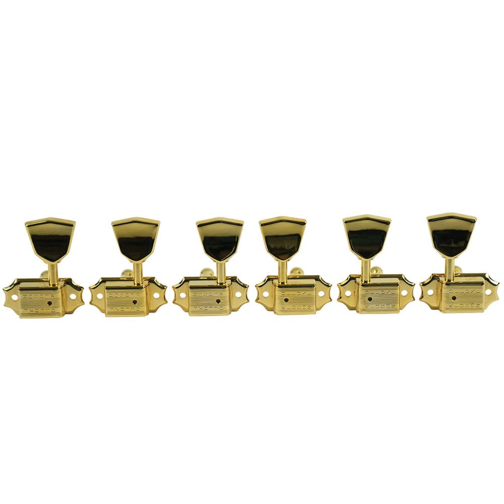 3 Aside Tuners with Metal Tulip/Keystone Tuners - Double Line Kluson Stamp