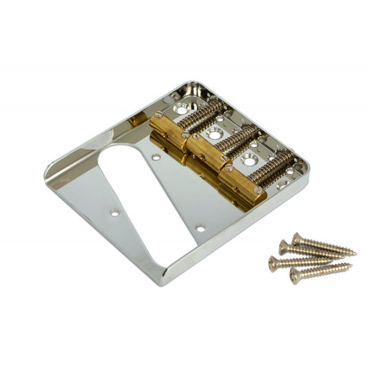 Steel Bridge for Tele with 3 Brass Saddles (Top loading and Through Body Stringing)